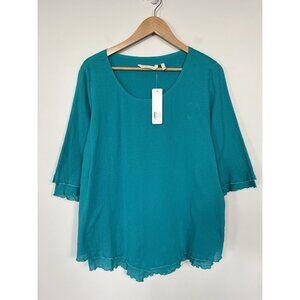Soft Surroundings Top Women Large Green Cotton Gauze Layered Lagenlook